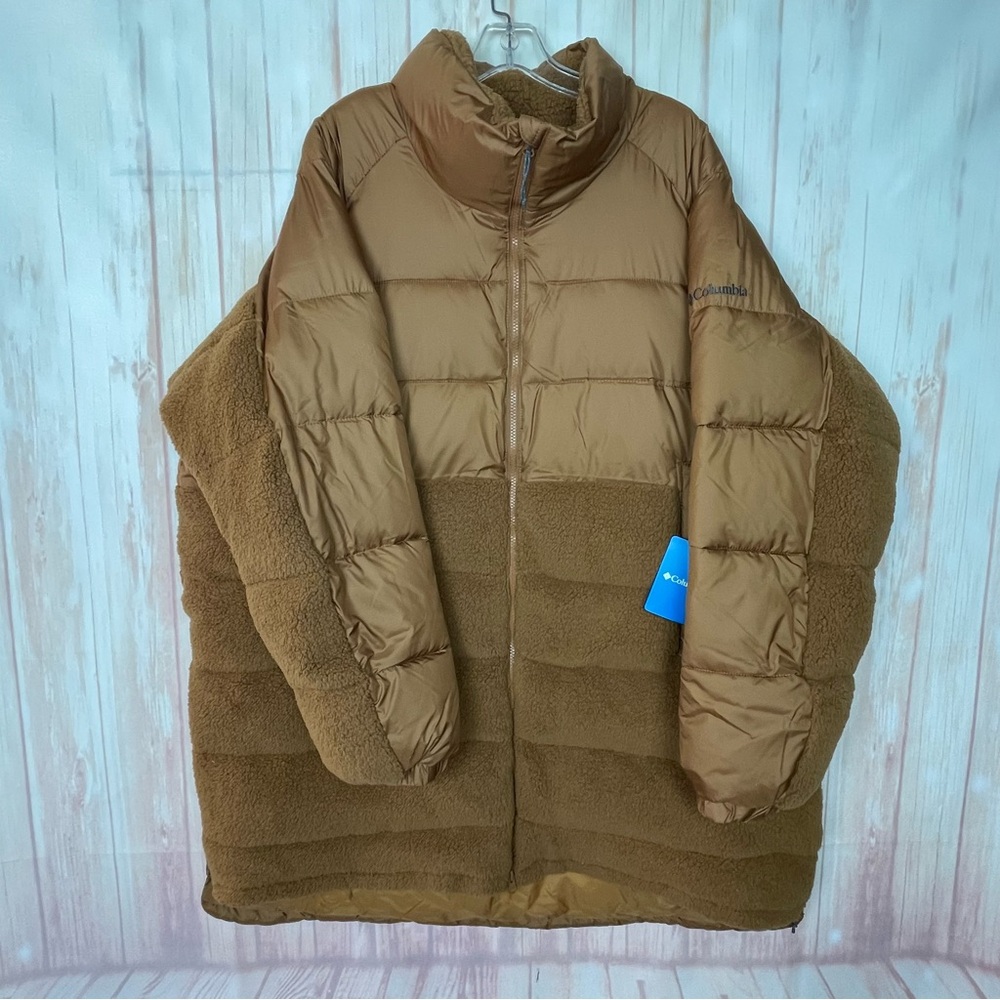 Columbia Puffer Quilted Long Maxi Down Sherpa Jacket Mustard Brown Coat NWT (3x)